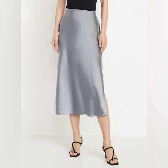 Old Navy Satin Midi Skirt in Silver Grey XL Extra Large Slip Skirt | Poshmark