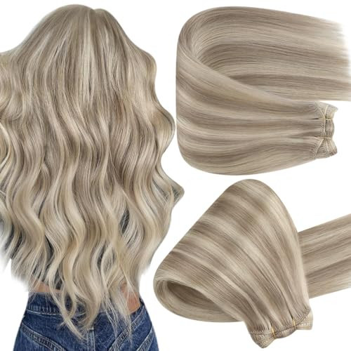 Full Shine Sew In Hair Extensions Ash Blonde Extensions 130 Grams Color #P18/613 Ash Blonde Highlight Bleach Blonde Double Weft Human Hair 22 Inch Straight Human Hair Bundles | Amazon (US)