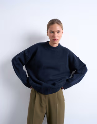 Topshop knitted premium 100% lambswool jumper in navy | ASOS | ASOS (Global)