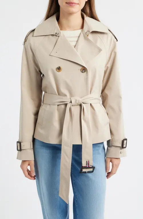 Tommy Hilfiger Belted Crop Trench Coat in Stone at Nordstrom, Size Medium | Nordstrom