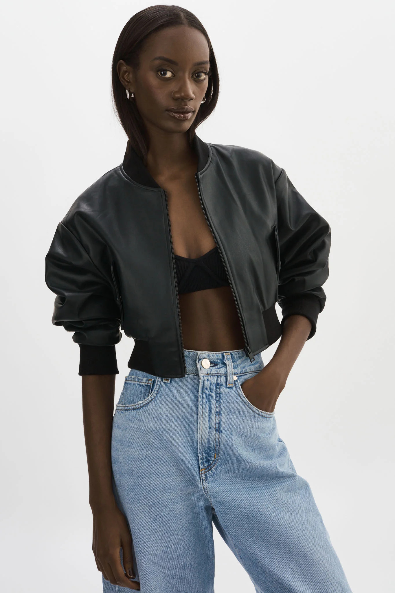 EVELIN | Cropped Faux Leather Bomber Jacket | LAMARQUE