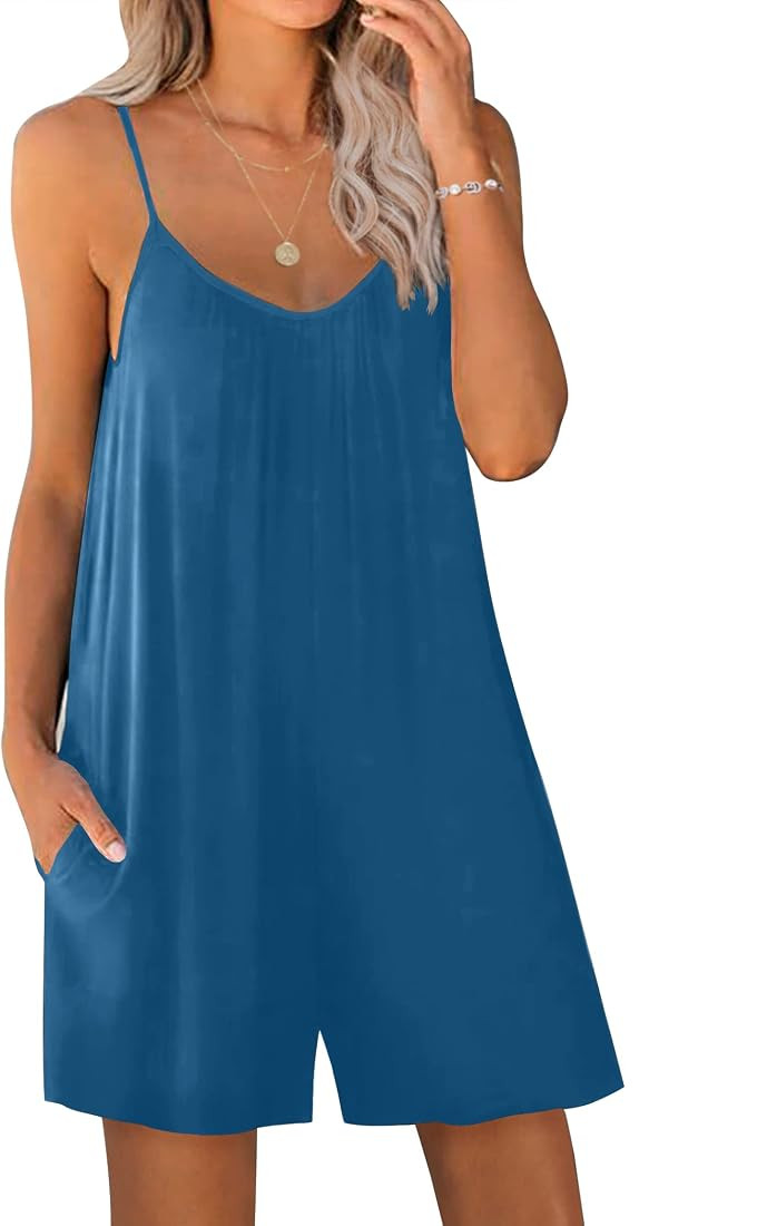 Ekouaer Pajamas Romper Women One Piece Sleepwear Loose Sleep Jumpsuit Sexy Loungewear V Neck Hare... | Amazon (US)