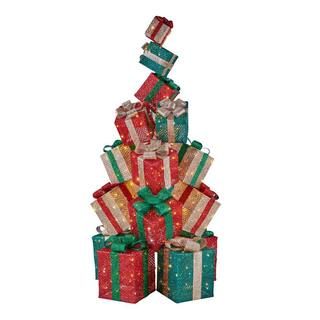 Home Accents Holiday 75 in Warm White 400-Light LED Twinkle Stacked Giftbox Stand Yard Sculpture-... | The Home Depot