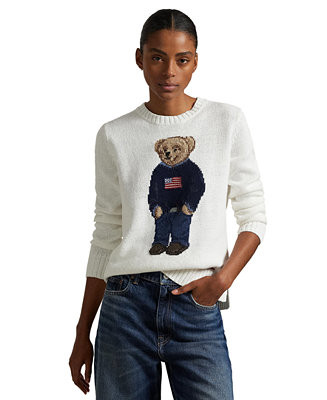 Women's Polo Bear Linen-Cotton Crewneck Sweater | Macy's