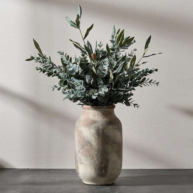 SIDUCAL Rustic Ceramic Farmhouse Flower Large Vase, Whitewashed Terra Cotta Vase, Pottery Decorat... | Amazon (US)