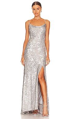 JONATHAN SIMKHAI Finley Hammered Sequins Gown in Silver from Revolve.com | Revolve Clothing (Global)