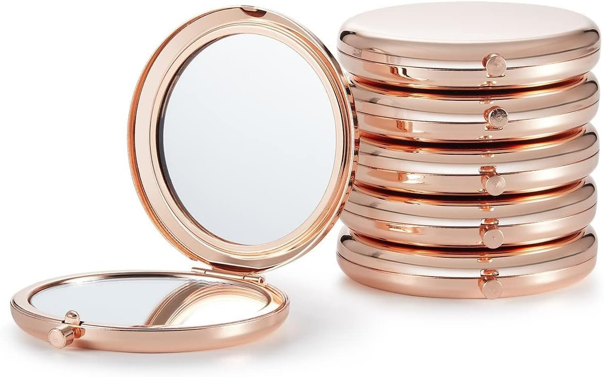 Compact Mirror Bulk, Pack of 6 Double-Sided 1X/2X Magnifying Metal Makeup Mirrors(Round, Rose Gol... | Amazon (US)