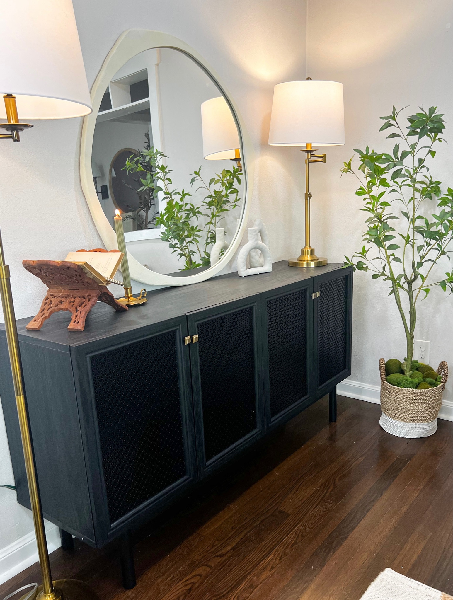 New black cane media console and modern accessories 

#LTKsalealert #LTKstyletip #LTKhome