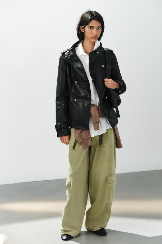 Zara - Faux Leather Button Jacket - Black - Xxl - Woman | Zara US