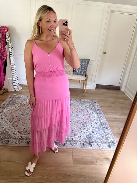 This maxi comes in other colors but I’m loving the pink! It’s lined and has a smocked stretchy waistband. Great everyday but elevated maxi! I’m wearing a med  

#LTKMidsize #LTKSeasonal #LTKStyleTip