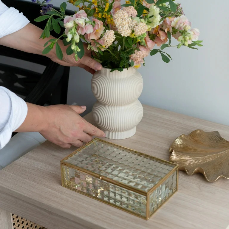 Home Decor Collection Cream Colored Ribbed Bubble Design Ceramic 7.09" Tabletop Vase - Walmart.co... | Walmart (US)