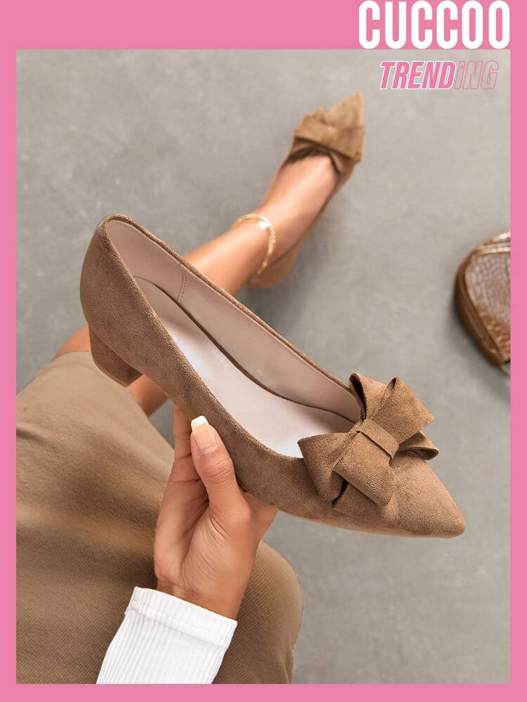 CUCCOO Trending Bow Decor Chunky Heeled Court Pumps | SHEIN