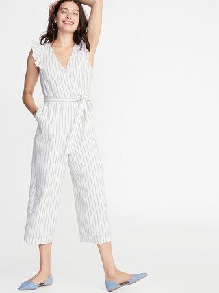 Faux-Wrap Tie-Belt Linen-Blend Jumpsuit for Women | Old Navy US