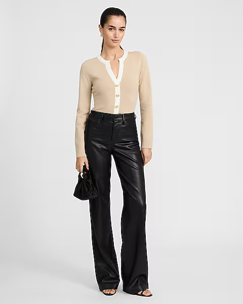 Tipped V-Neck Novelty Button Front Cardigan | Express