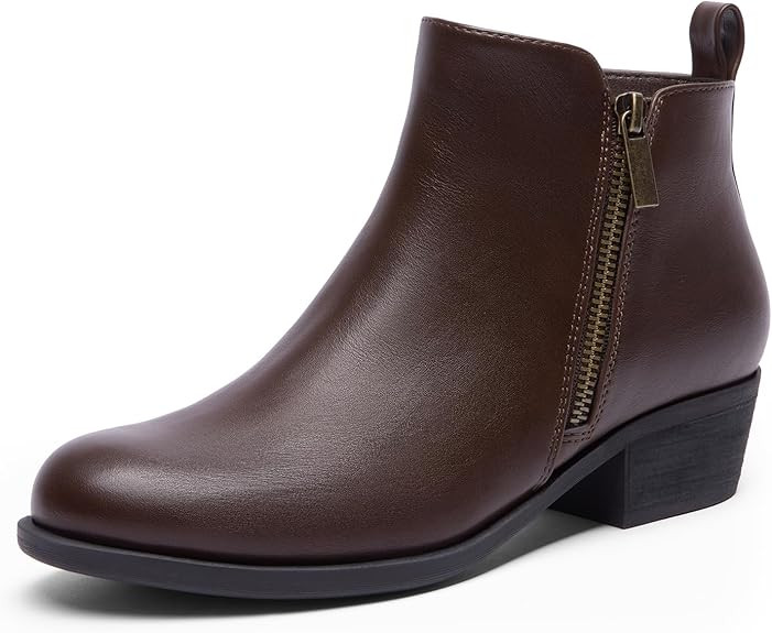 DREAM PAIRS Women's Ankle Boots Classic Low Chunky Heel Side Zipper Booties Shoes | Amazon (US)