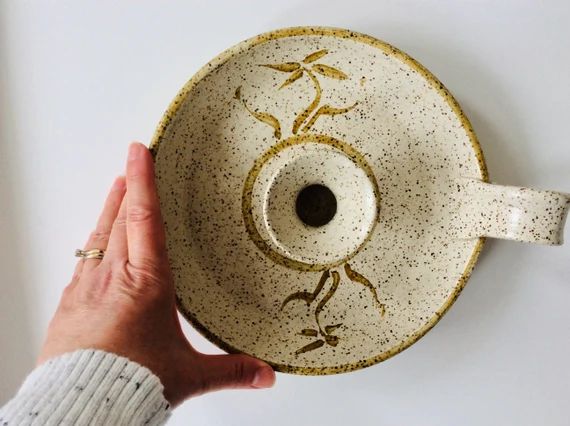 Vintage stoneware pottery candle holder / LARGE ceramic candlestick holder/ speckled hand painted... | Etsy (CAD)