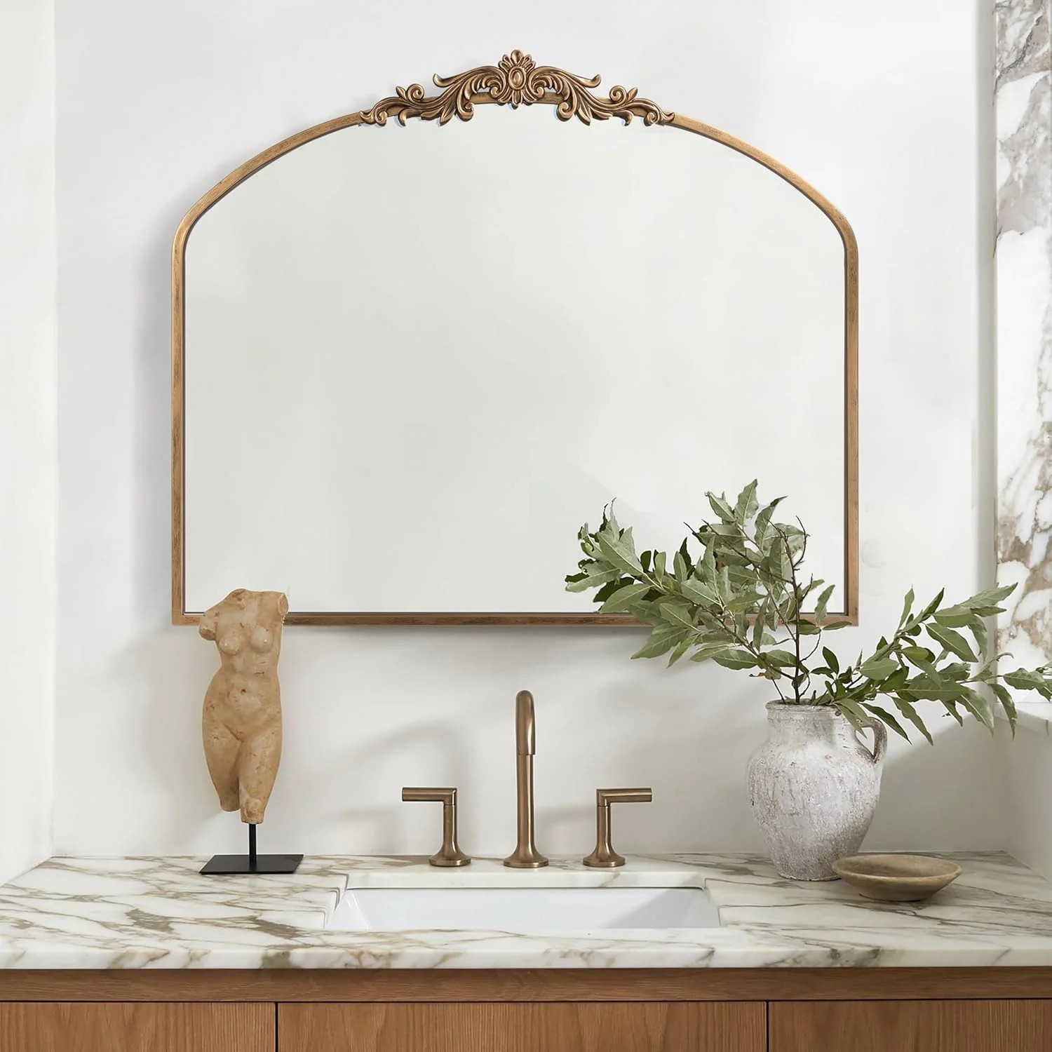 PERFNIQUE Vintage Mirror, 36" X 30" Arched Antique Baroque Wall Mirror, Gold Traditional Wall Dec... | Walmart (US)