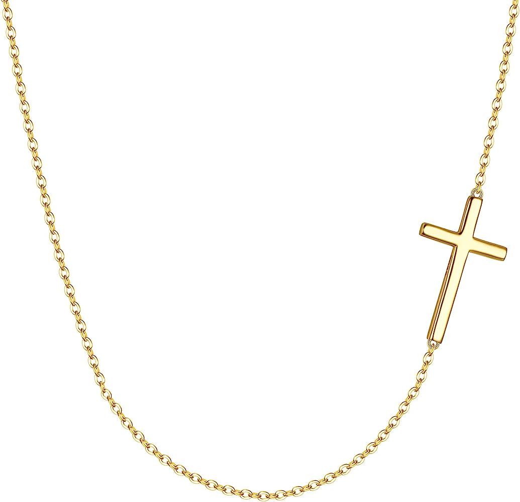 EVER FAITH 925 Sterling Silver Simple Sideways Cross Pendant Choker Necklace for Women, Girls | Amazon (US)