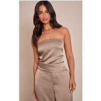 Petite Taupe Satin Bandeau Top, Brown | PrettyLittleThing US