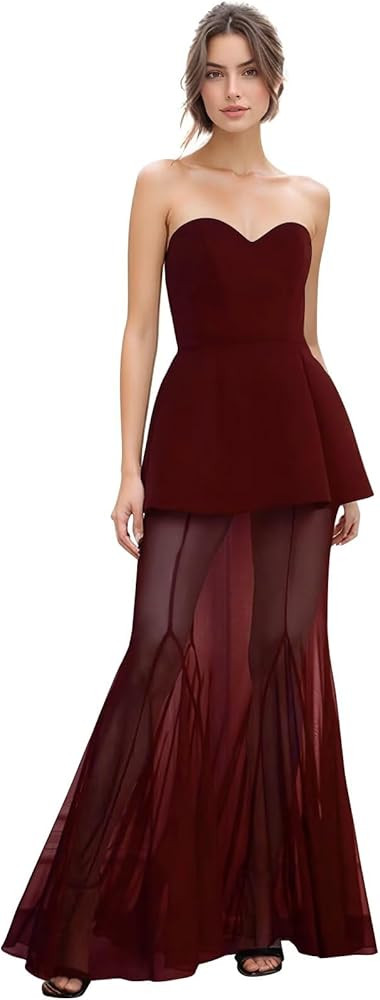 Sweetheart Prom Dresses 2025 Strapless Evening Gowns Chiffon Formal Dress for Women Wedding Guest... | Amazon (US)