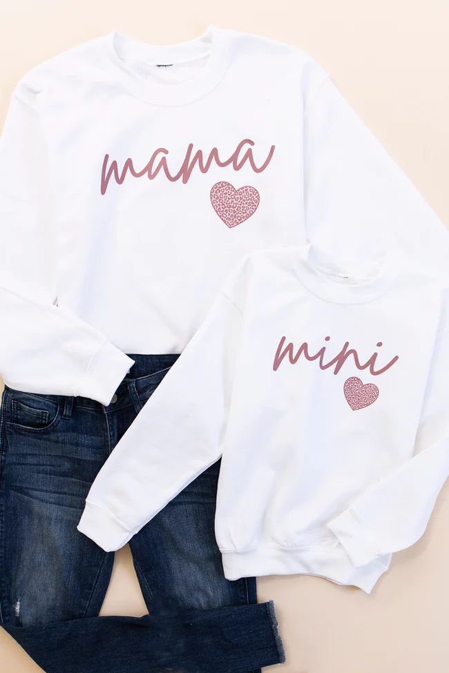 Mini Script Mauve Animal Print White Kids Graphic Sweatshirt | Pink Lily