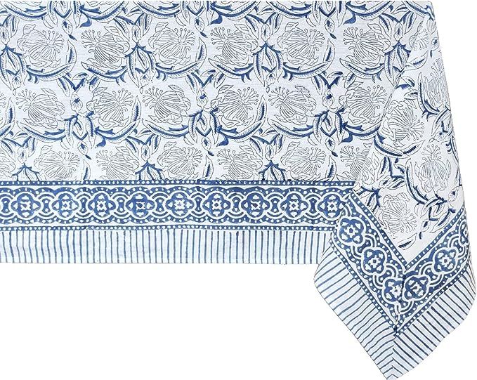 ATOSII ‘Santorini’ 100% Cotton Fall Tablecloth, Handblock Print Blue Rectangle Table Cloth fo... | Amazon (US)