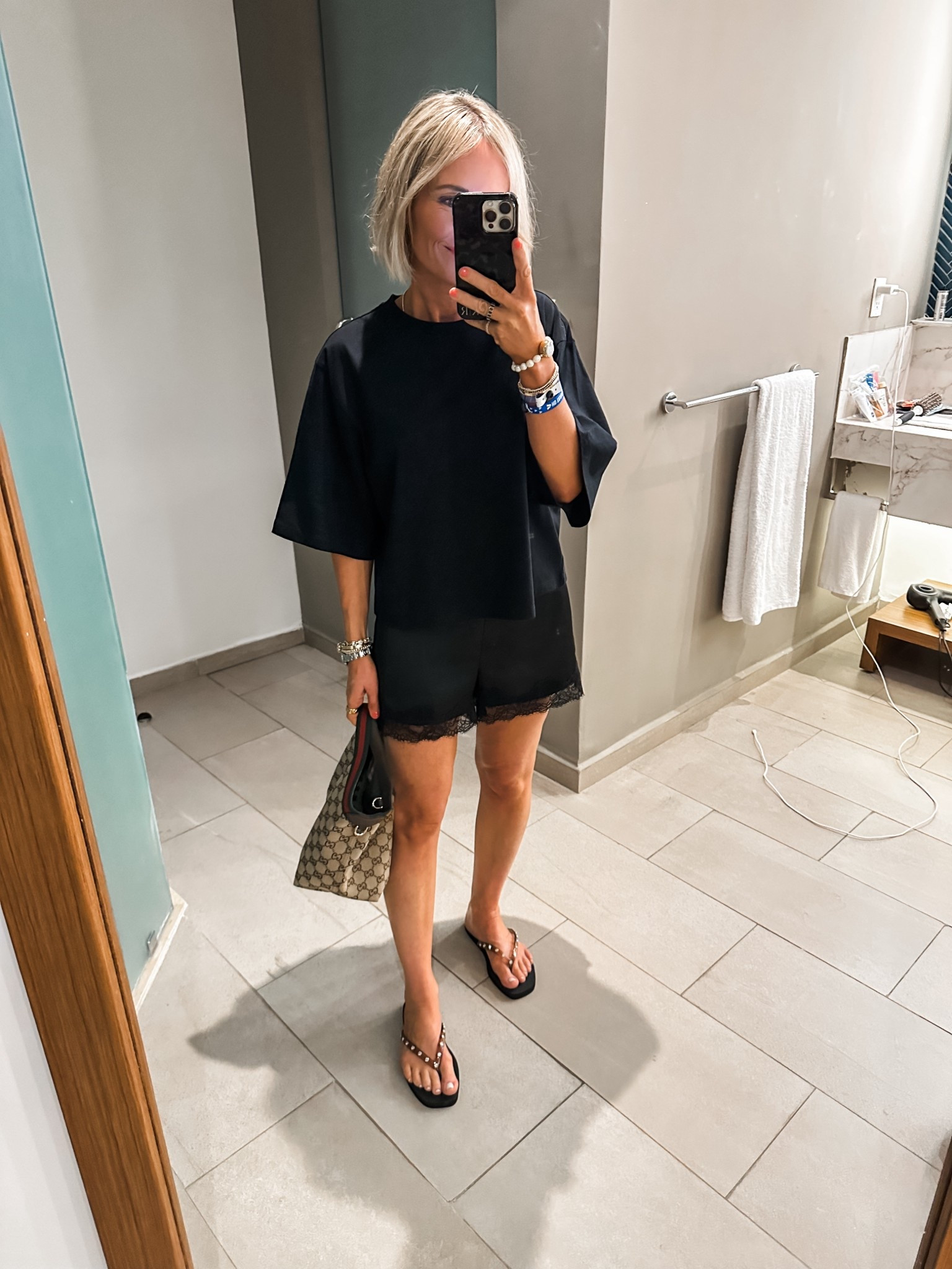 spring vacation outfit
black silk and lace shorts with a black loose tee

loved the easy outfit for dinner 

#LTKOver40 #LTKTravel