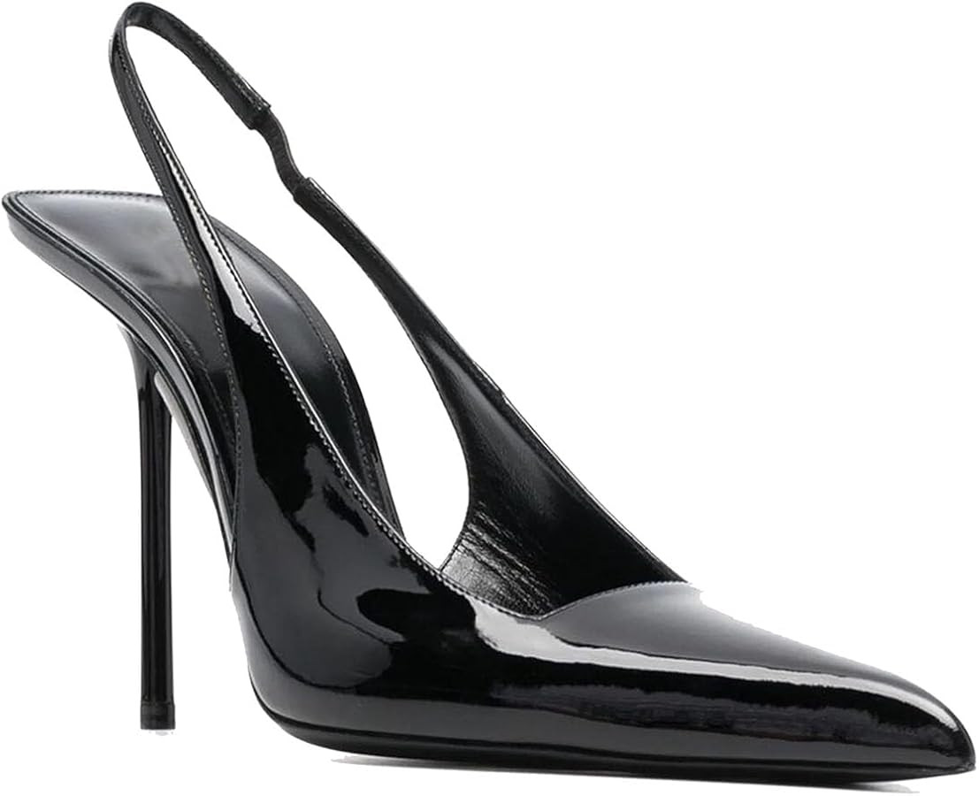 THESHY Women's Pointed Toe High Stiletto Heels Slingback Stretch Slip-on Pumps Backless Patent Le... | Amazon (US)