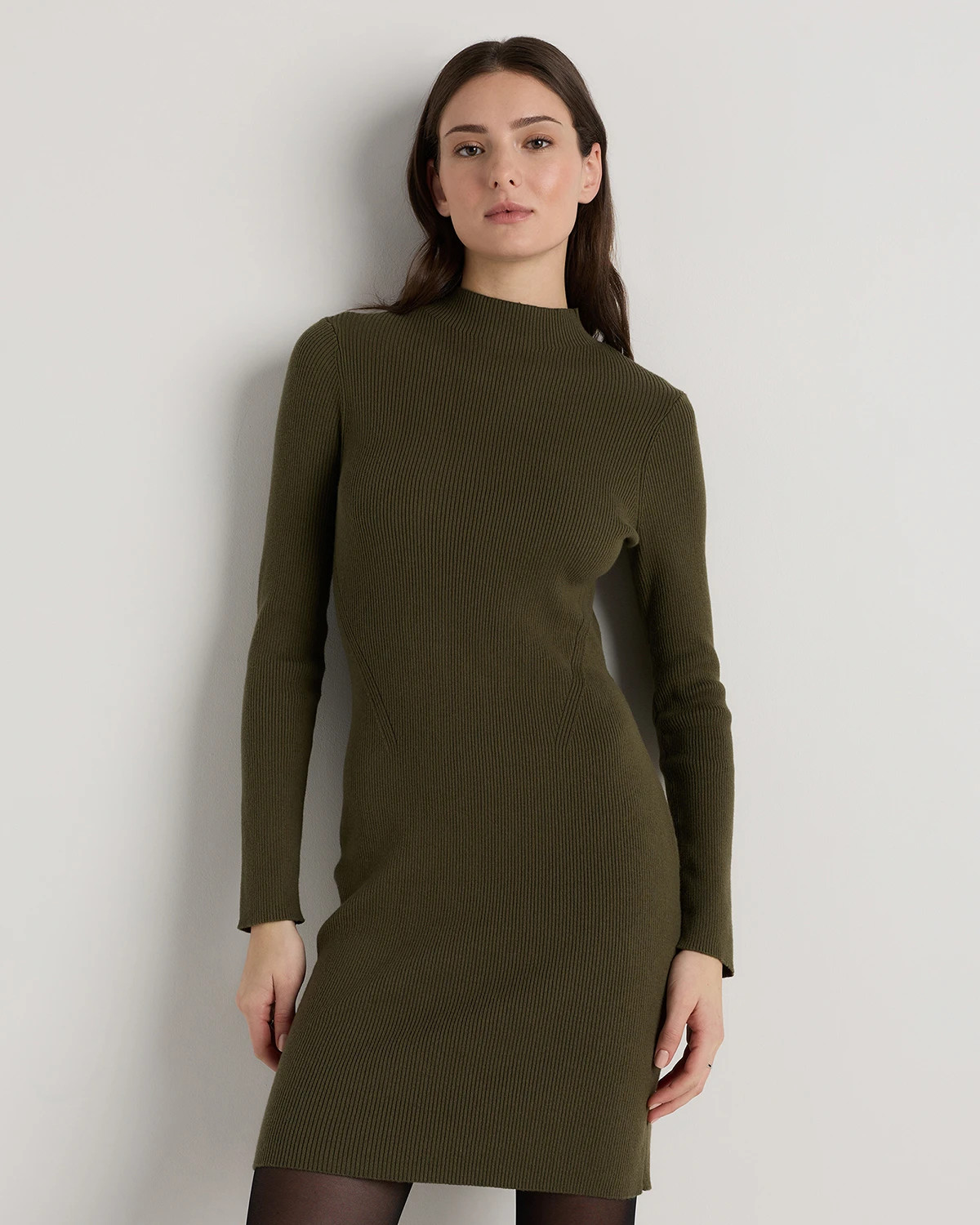 Quince | Women's Cotton Cashmere Mock Neck Mini Dress in Olive, Size Small | Quince
