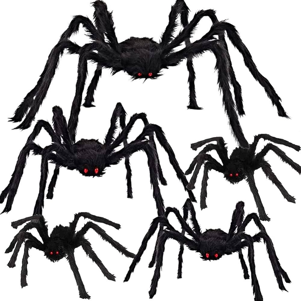 Halloween Realistic Hairy Spiders Decorations, 5PCS Scary Furry Spider Decorations with Different... | Amazon (US)