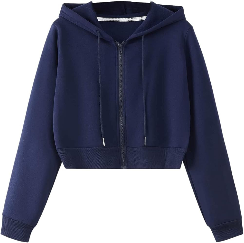 SweatyRocks Women's Long Sleeve Drawstring Full Zip Hooded Jacket Crop Sweatshirt | Amazon (US)