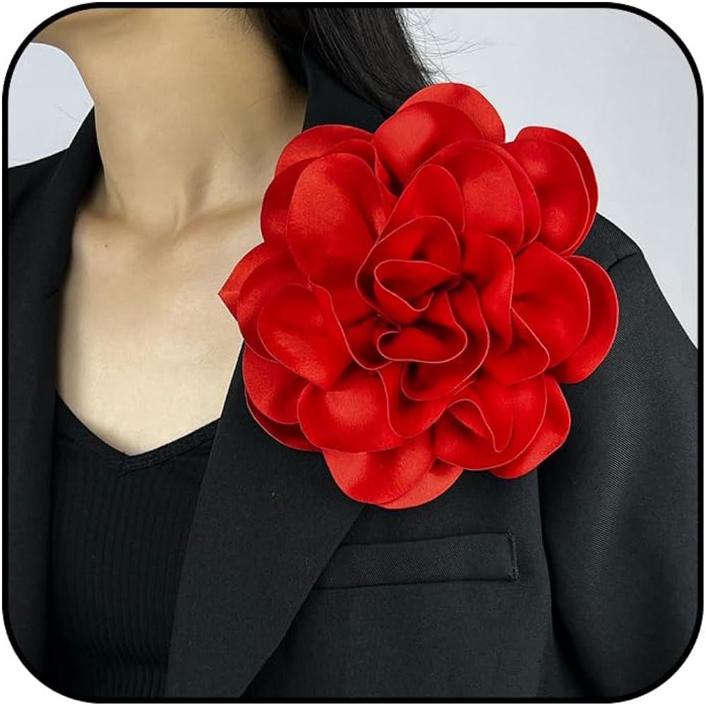 Dainty Satin Fabric Rose Flower Brooches 7.5in Extra Large Big Camellia Flower Brooches Lapel Pin... | Amazon (US)
