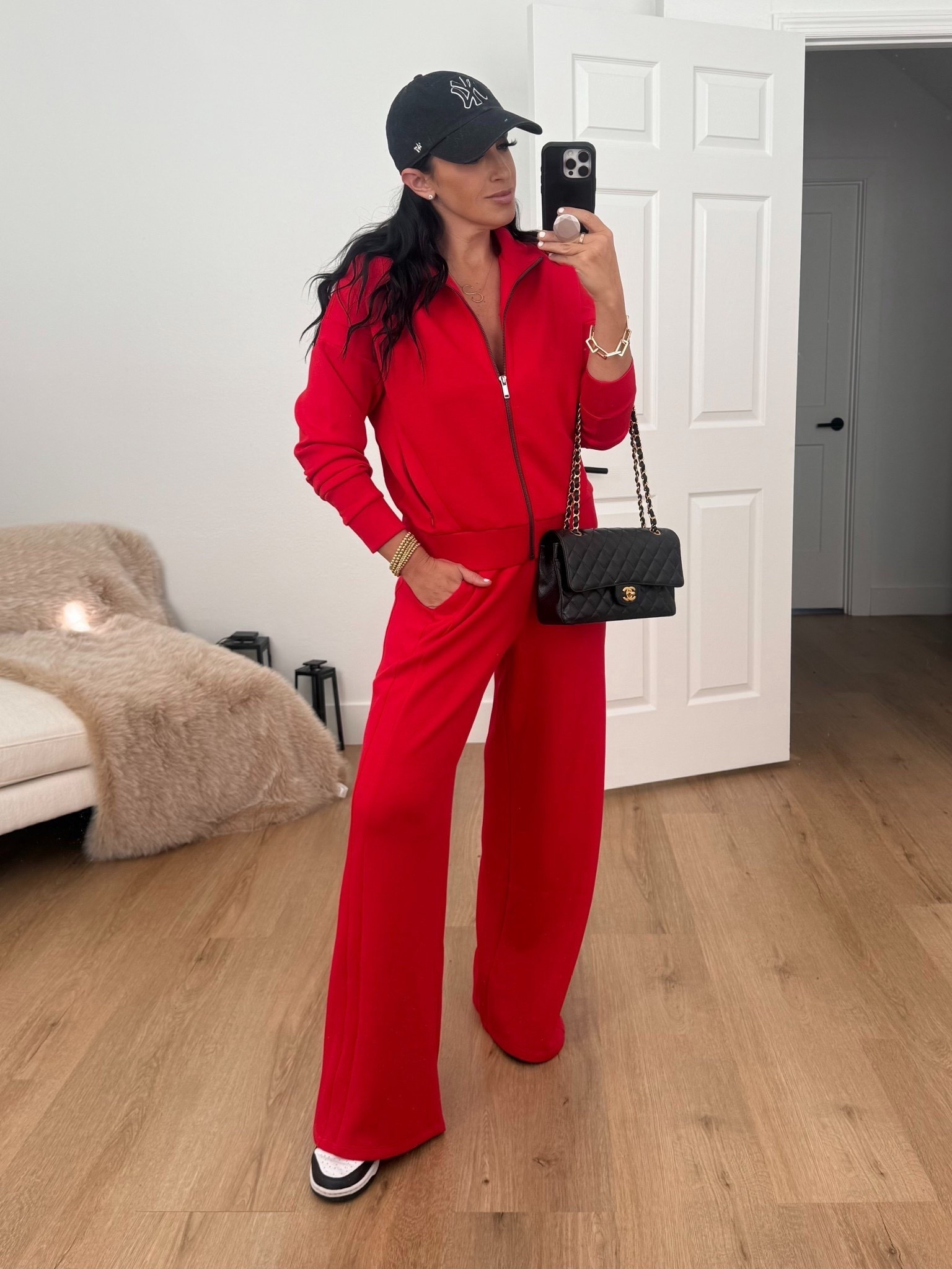 Spanx Black Friday Sale! Now 30% off Spanx AirEssentials Track Jacket wearing size medium. Spanx Wide Leg Track Pant wearing size medium. 