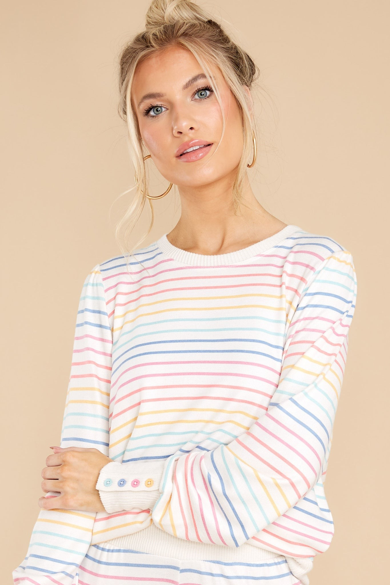 Crazy About Color Ivory Multi Stripe Top | Red Dress 