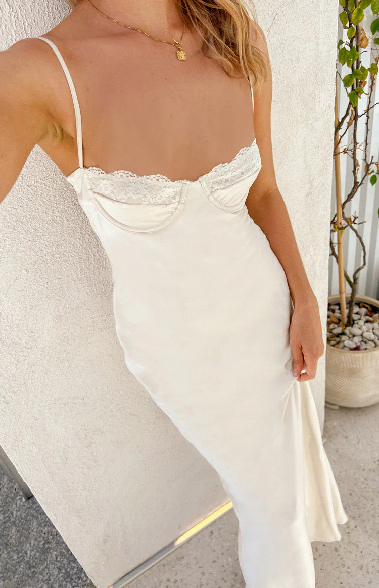 Mariana Cream Lace Bust Midi Dress | Beginning Boutique (US)