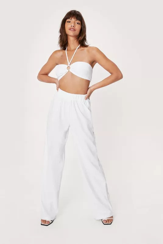 Plisse Wide Leg High Waisted Pants | Nasty Gal (US)