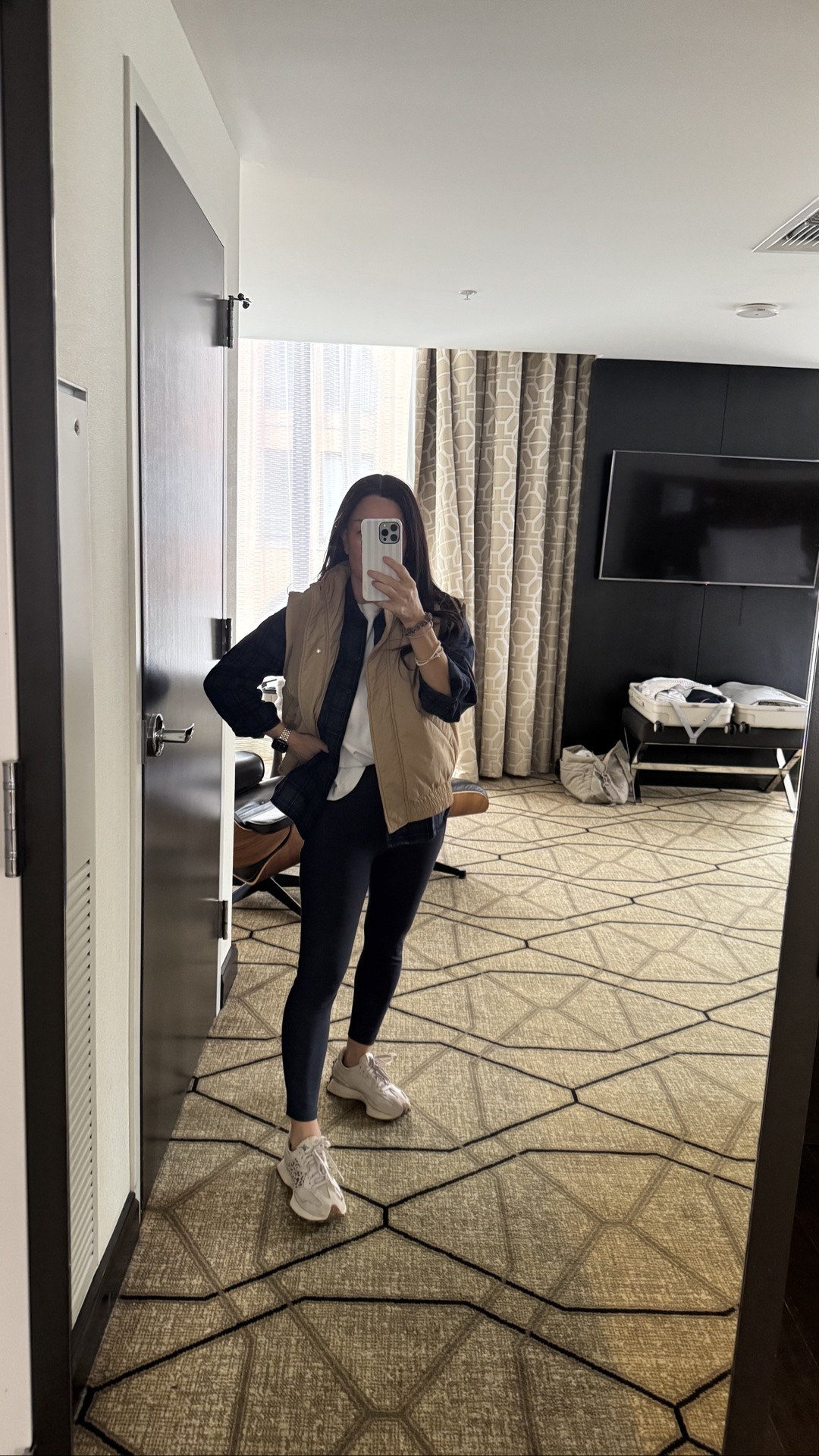 An easy, comfortable fall travel outfit with navy leggings, a plaid button-down, and sneakers that’s perfect for a day on the go! 

This petite-friendly fall outfit is exactly the kind of casual, comfortable look I love packing for weekend getaways, road trips, sightseeing, and busy travel days. Fall outfits, fall outfits women over 50. I styled my navy leggings with a basic white tee, an oversized dark plaid button-down shirt, and neutral sneakers for an easy everyday athleisure outfit that feels relaxed but still put together.

I also layered a tan vest over the plaid shirt for a second look that’s perfect for cooler fall mornings and changing temperatures. I love having versatile fall wardrobe basics that can be worn multiple ways without packing a completely different outfit! @Walmart

If you’re looking for comfortable travel outfits for women, petite-friendly fall fashion, casual leggings outfit ideas, fall athleisure outfits, or easy layering outfits for women over 40 and 50, this is such a practical combination to recreate.

Everything from my casual fall travel outfit is linked here to shop!