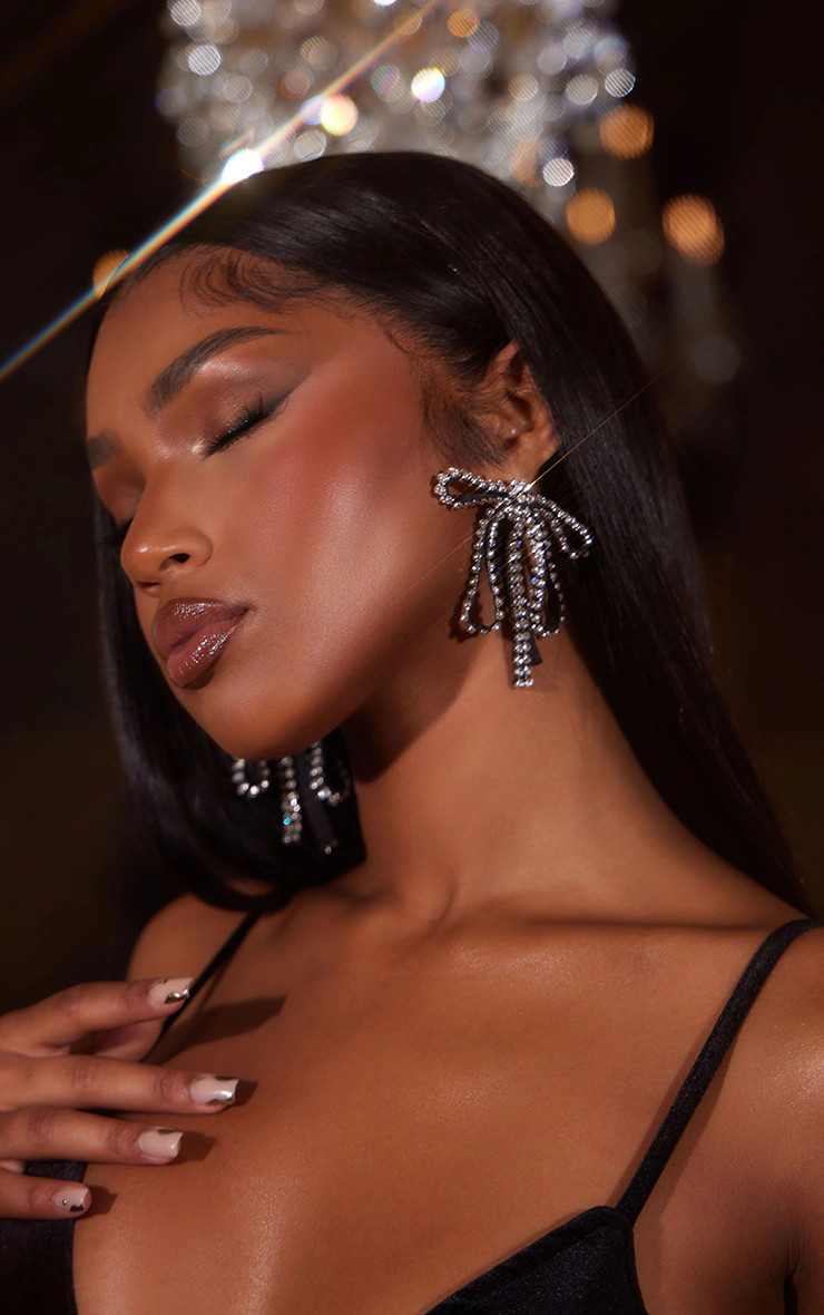 Black Studded Bow Statement Earrings | PrettyLittleThing US