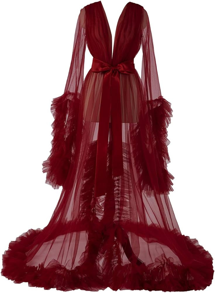 Women's Long Bridal Robes Tulle Lingerie Maternity Bathrobe Photoshoot Illusion Wedding Scarf Par... | Amazon (US)