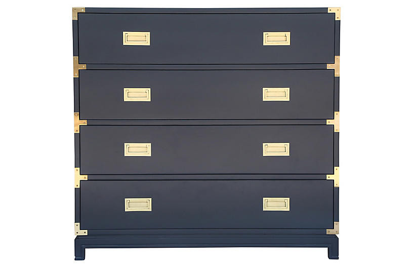 Carlyle 4-Drawer Campaign Dresser - Navy - Ave Home | One Kings Lane