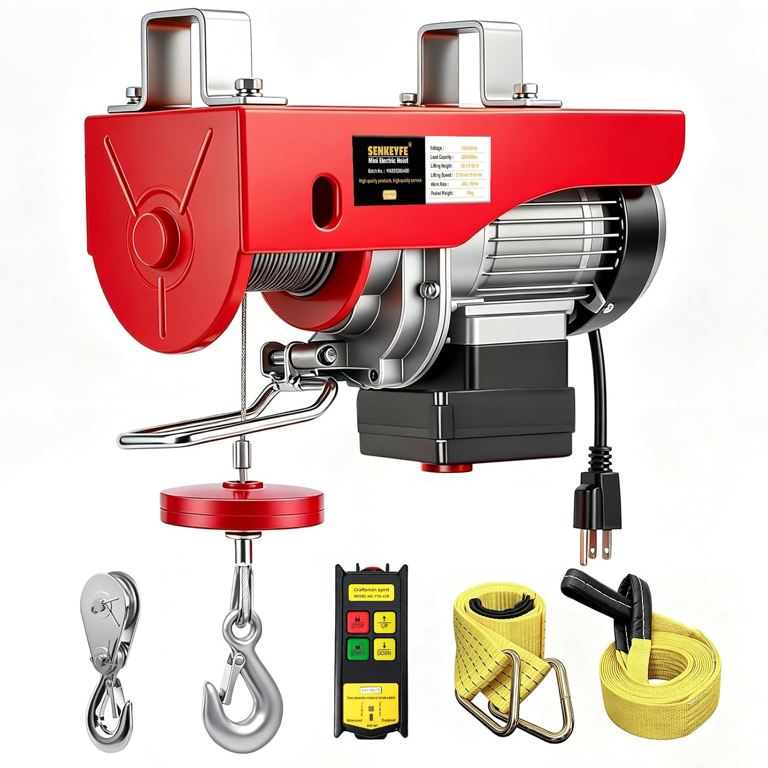 Electric Hoist 440LBS Wireless Remote, Single/Double Cable, Winch with Emergency Stop | Amazon (US)