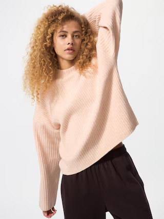 Women's Souffle Yarn Mock Neck Sweater Pink Small UNIQLO US | UNIQLO (US)