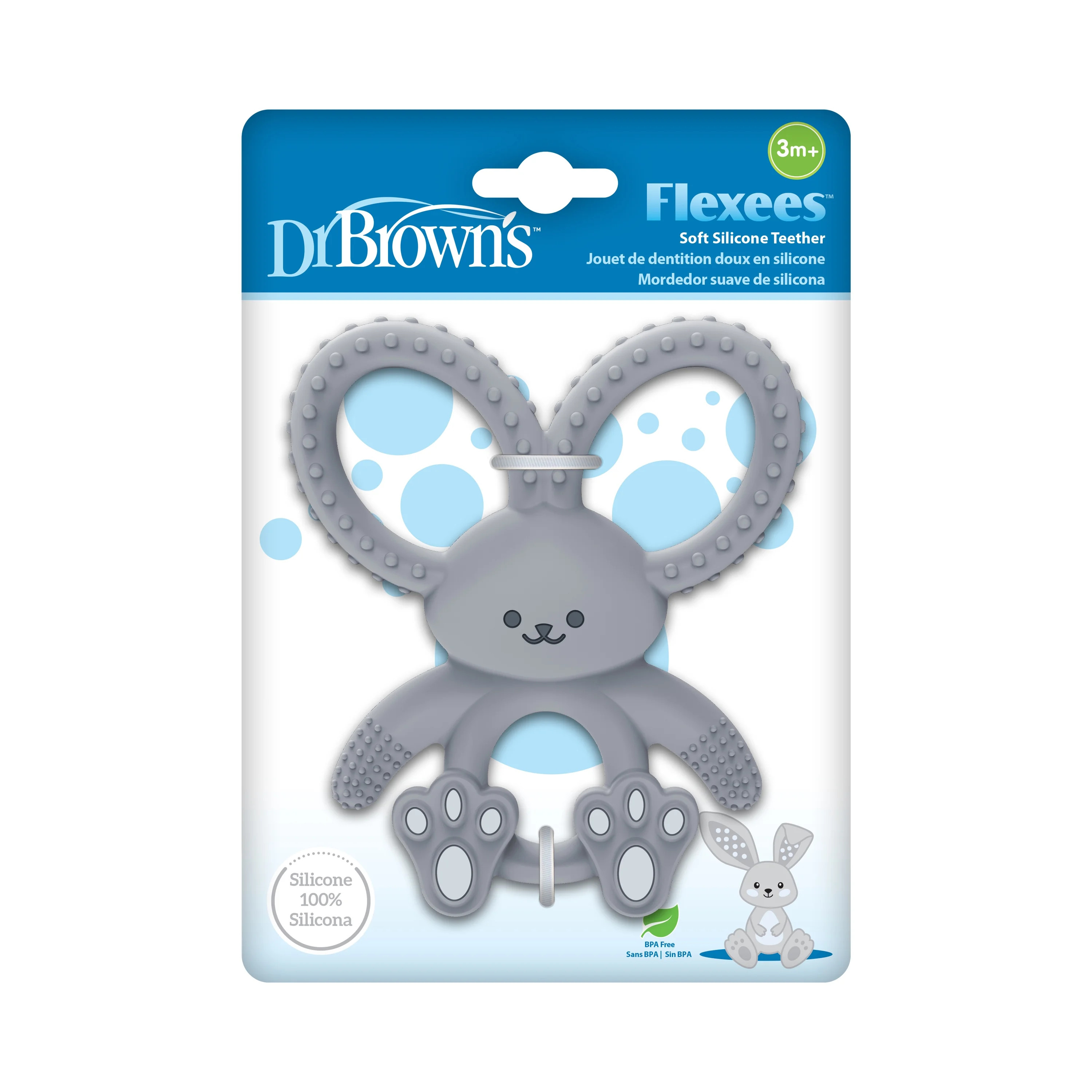 Dr. Brown's Flexees Teether, Gray Bunny, Soft 100% Silicone Baby Teether, BPA Free, 3m+, 1 Pack | Walmart (US)
