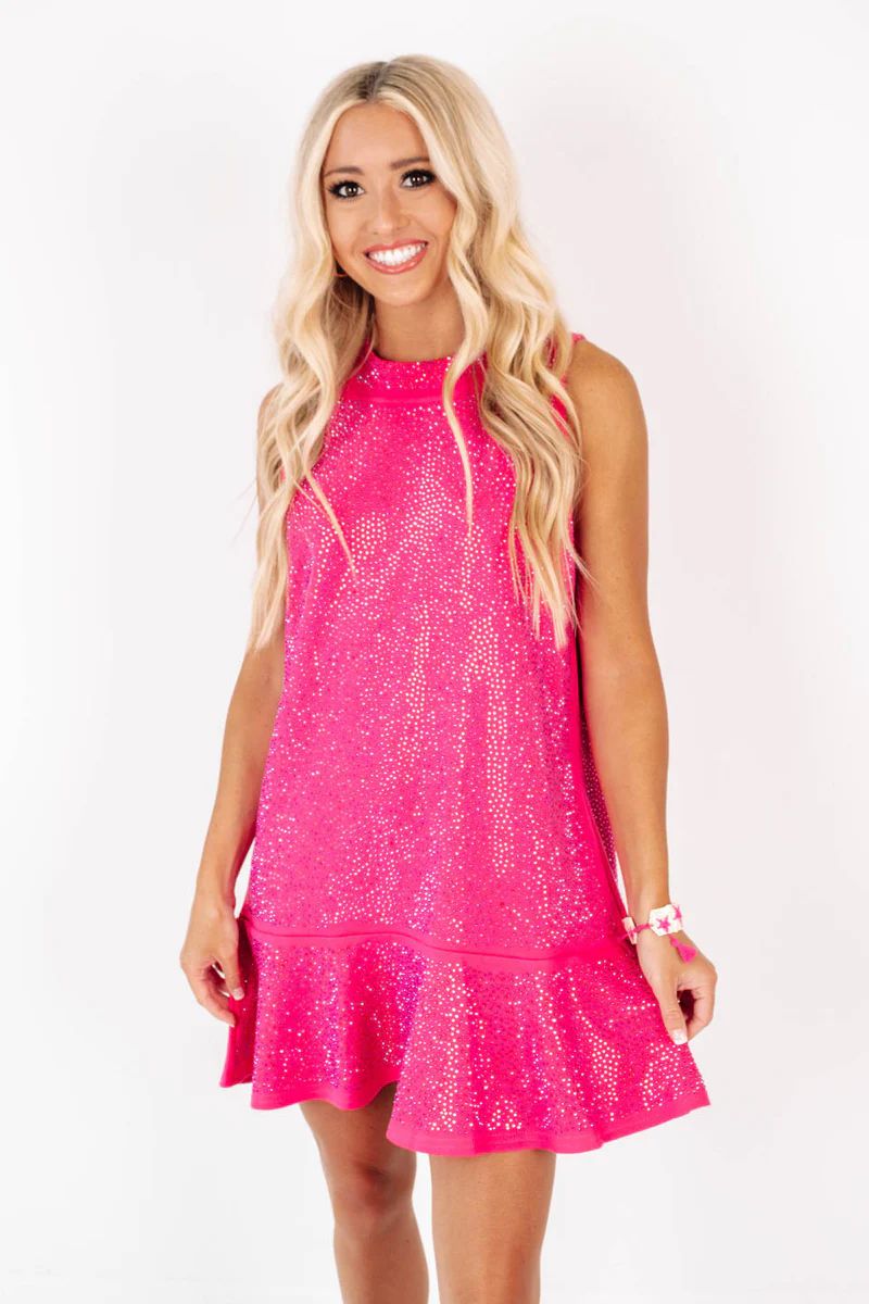 Queen Of Sparkles Rhinestone Dress - Hot Pink | The Impeccable Pig