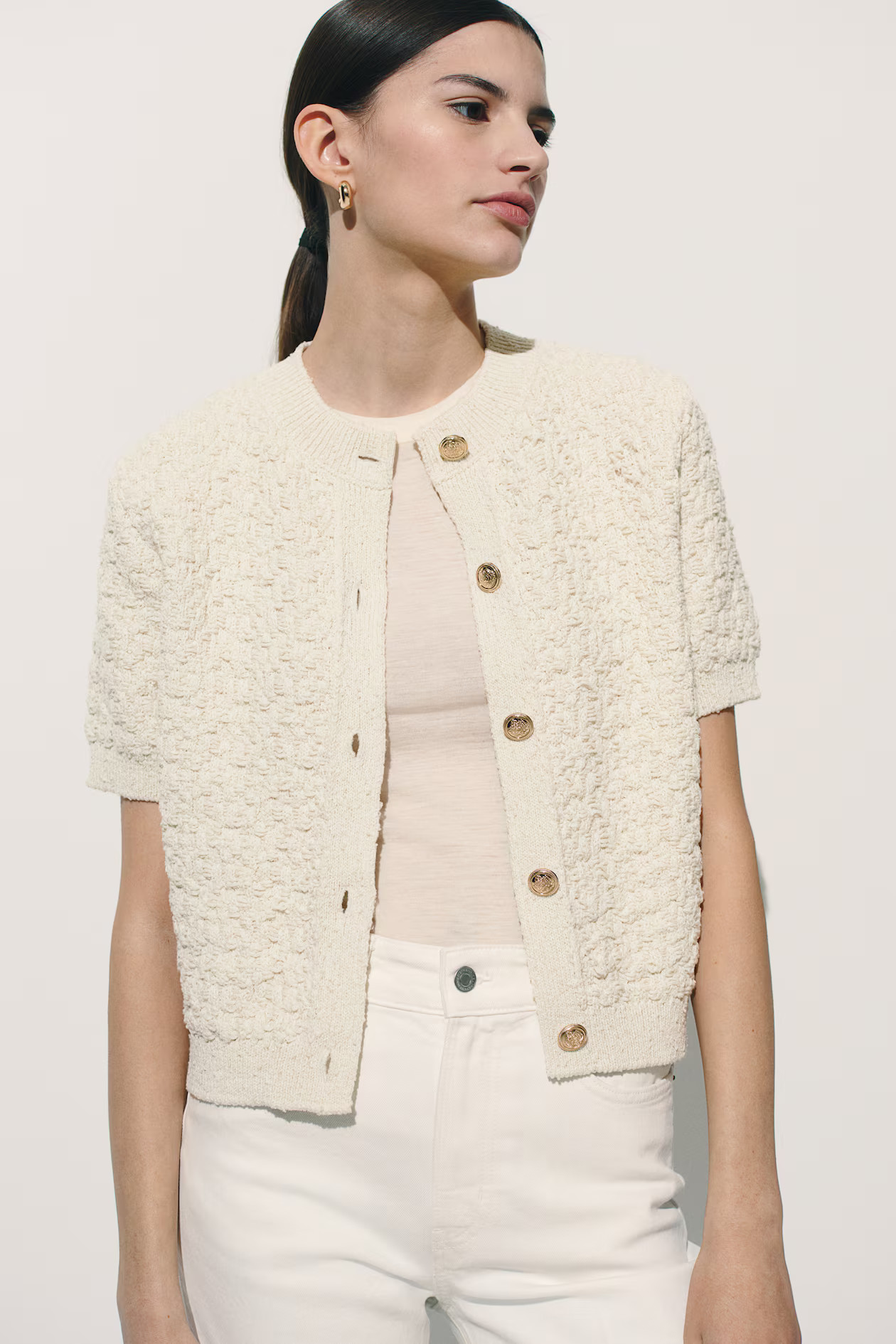 Textured-Knit Cardigan - Cream - Ladies | H&M US | H&M (US + CA)