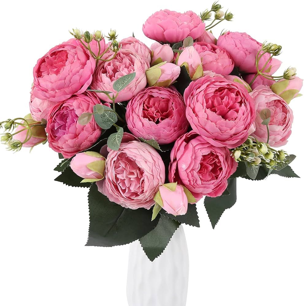 SDEERIT Peonies Artificial Flowers Pink Silk Fake Flowers Bouquets 4 Bundles for Home Wedding Dec... | Amazon (US)
