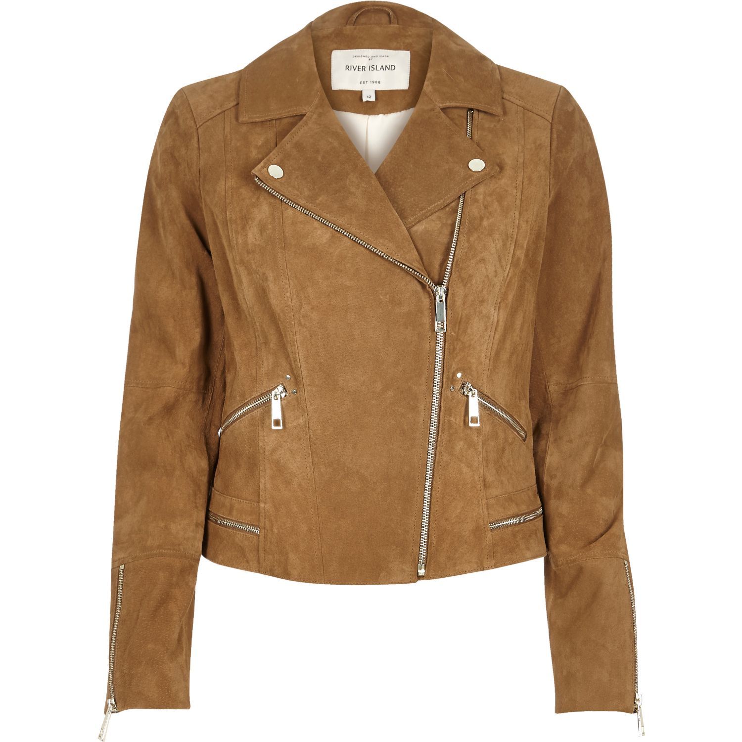 River Island Womens Tan suede biker jacket | River Island (US)