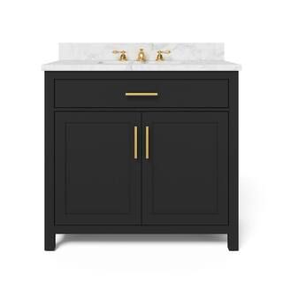 Home Decorators Collection Bonheur 36 in. W x 21 in. D Vanity in Black with Ceramic Vanity Top in... | The Home Depot