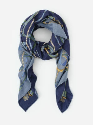 J.McLaughlin Women's Vanessa Scarf in Nouveau Middleburg Border Navy/Green/Blue | Cashmere/Silk | J.McLaughlin