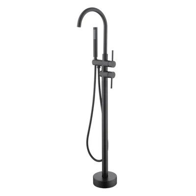 Floor Mounted Tub Faucet High Flow Freestanding Tub Filler Faucet With Handheld Shower Head And Swivel Spout | Wayfair North America